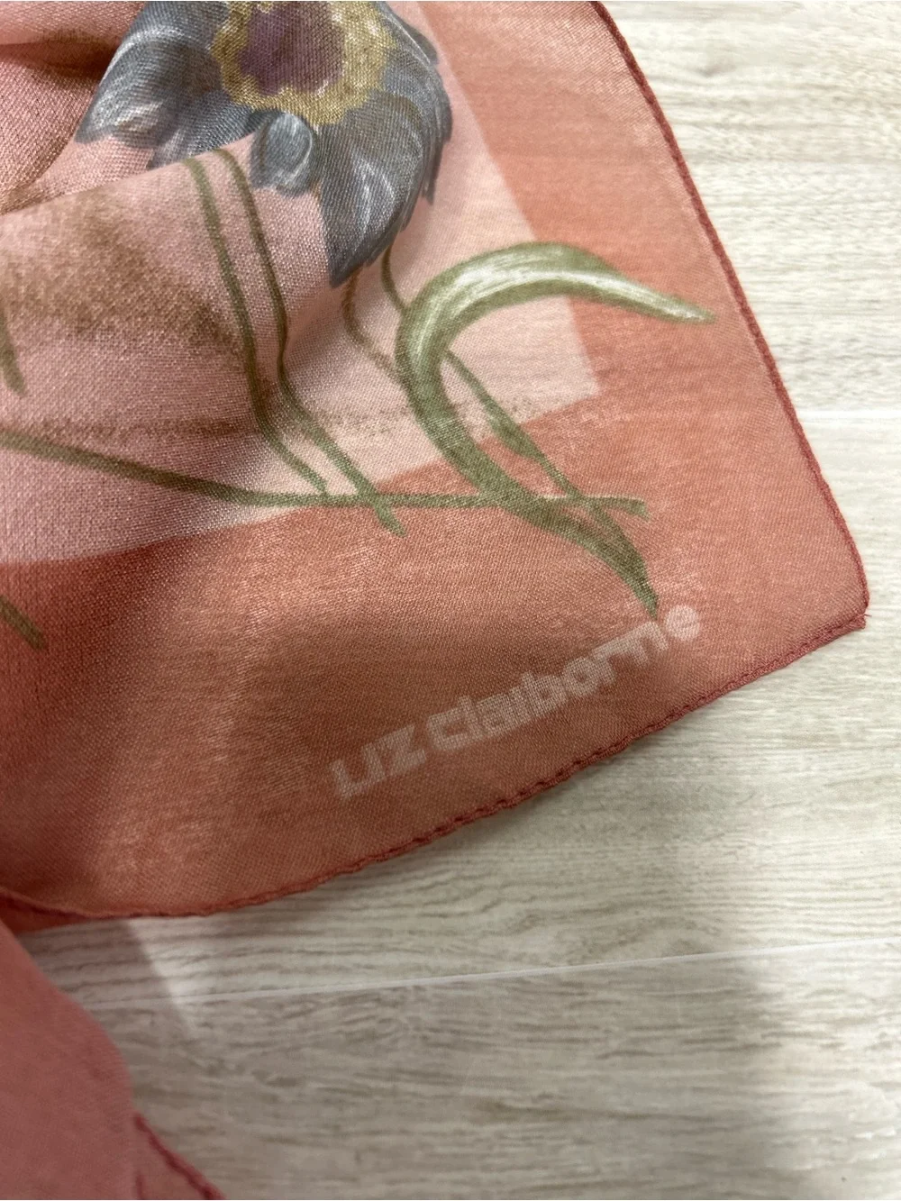 Liz Claiborne Sheer Floral Scarf Dusty Rose Mauve Cottagecore